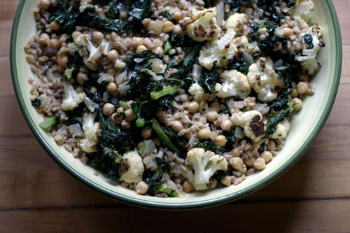 img_8921 Farro with Roasted Cauliflower, Chickpeas and Kale