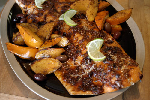 srs5 Slow Roasted Salmon with Olives and Broiled Balsamic Persimmons