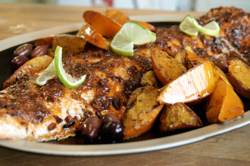 srs6 Slow Roasted Salmon with Olives and Broiled Balsamic Persimmons