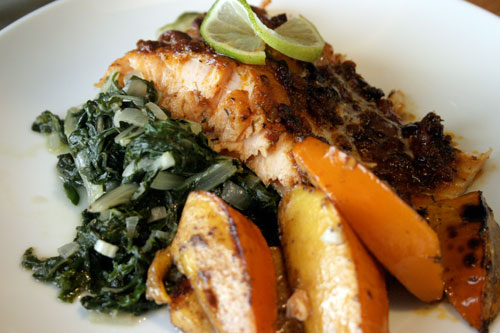 srs8 Slow Roasted Salmon with Olives and Broiled Balsamic Persimmons