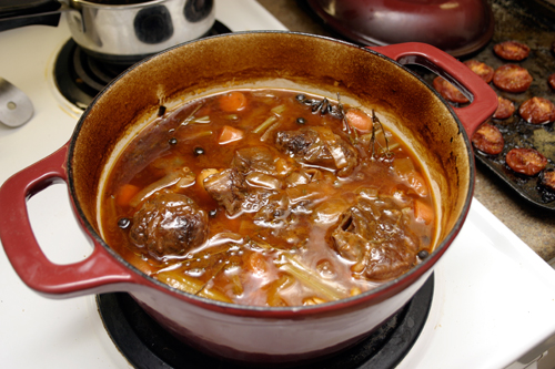 bs13 February Kitchen Play Part 3: Sherried Beef Shank on Herbed Polenta with Roasted Tomatoes and Mascarpone Cream.