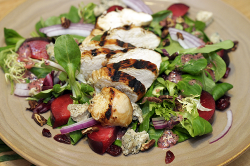 chicken-plum-blue-cheese-salad-top Grilled Chicken Summer Salad with Blue Cheese